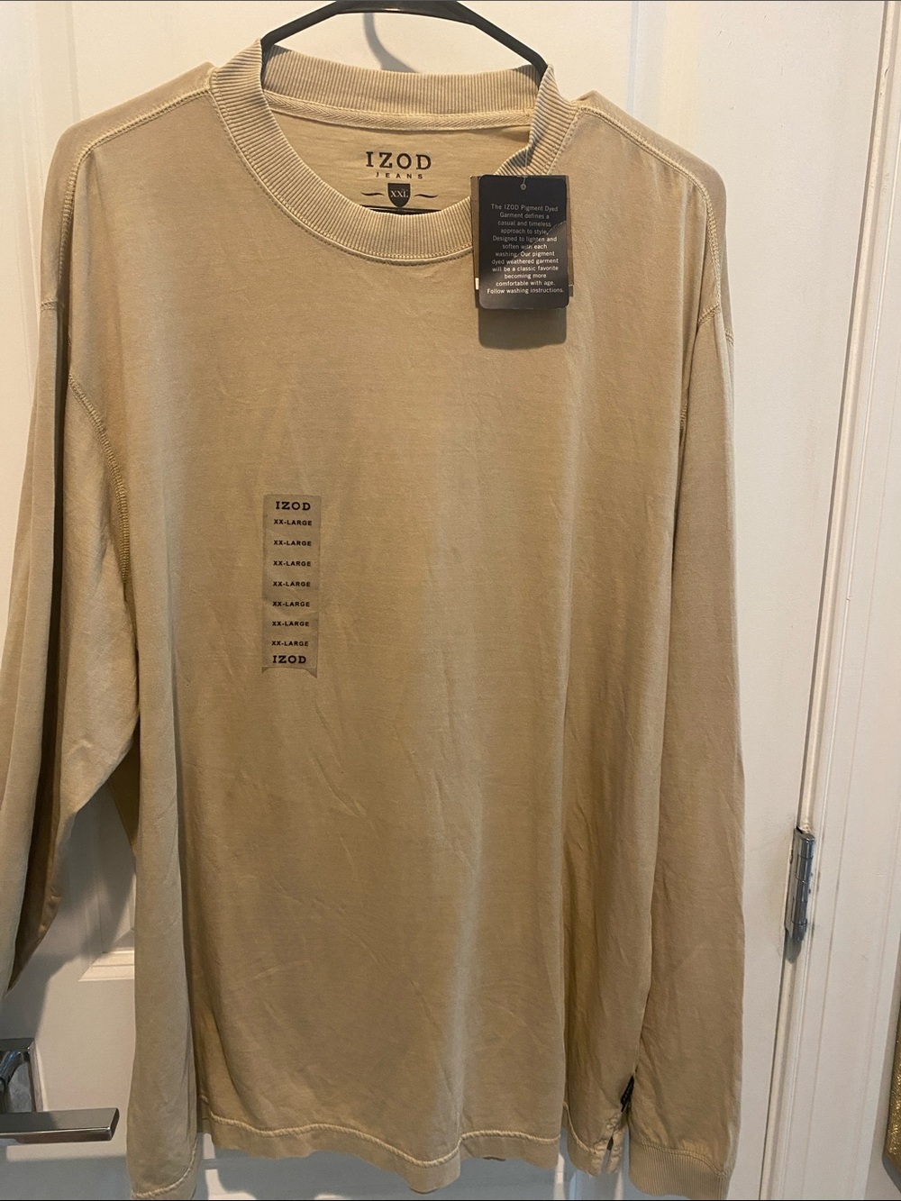 Izod Long-Sleeve Crewneck Shirt in Tan